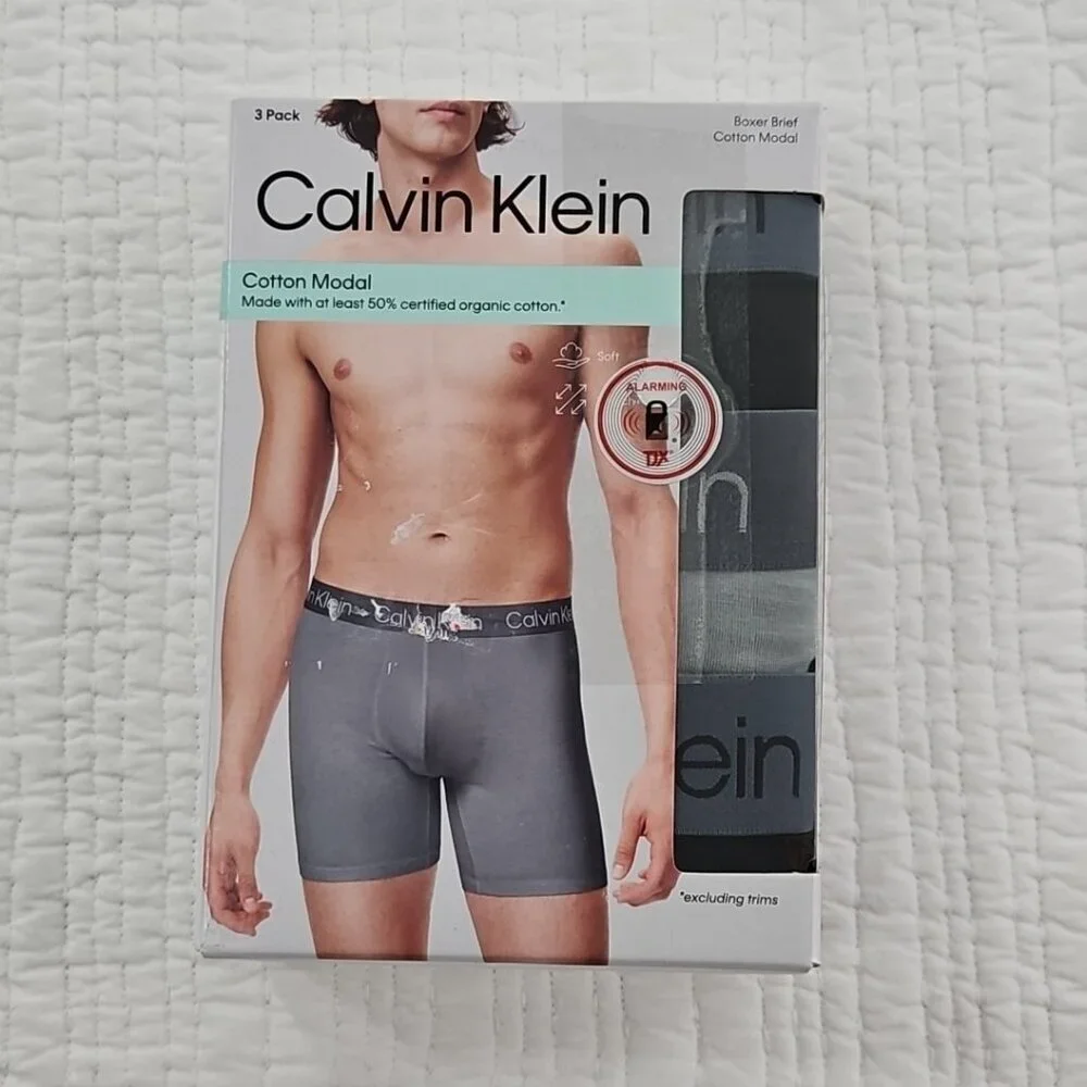 Calvin Klein‎ 3-Pack Boxer Briefs Men's XL Black Gray Organic Cotton Modal NEW